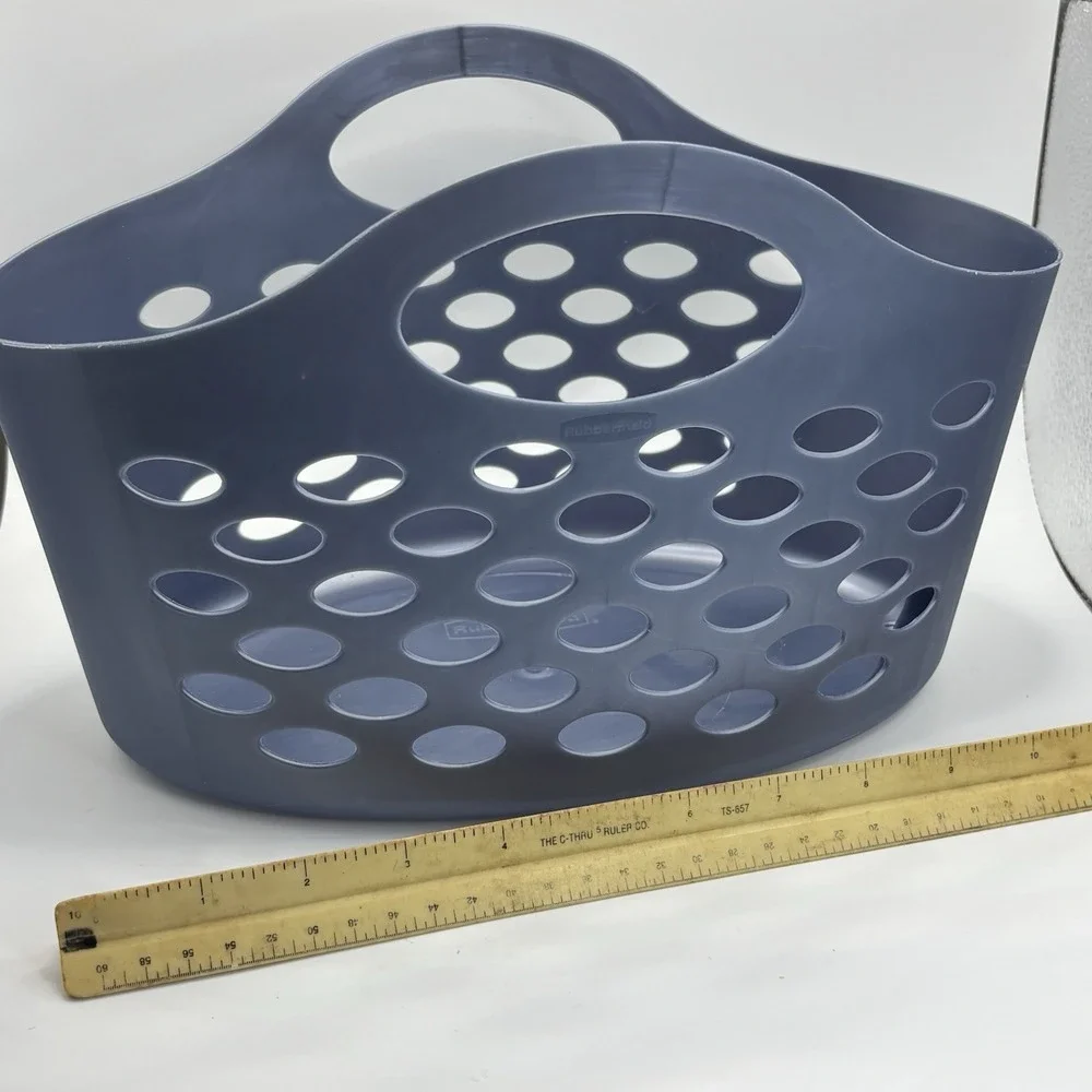 Rubbermaid Oval Carry Tote Blue Basket Handles Flexible Laundry Beach Purse‎